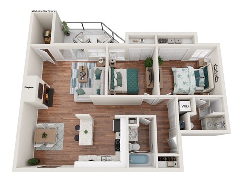 a 2 bedroom floor plan with a bathroom and a living room